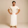 Premium White Cotton Lungi with Golden Border – Traditional Men's Wear for Festivals & Daily Comfort