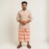 Stylish Peach & White Striped Cotton Lungi for Men – ATM Lungi