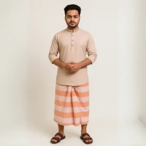 Stylish Peach & White Striped Cotton Lungi for Men – ATM Lungi