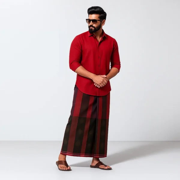 Traditional Red & Blue Check Design Lungi 100% Cotton