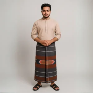 ATM Premium Cotton Lungi – Elegant Brown & Black Striped Design for Men