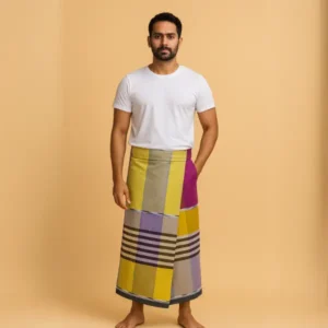 ATM Premium Cotton Lungi – Elegant Brown & Black Striped Design for Men