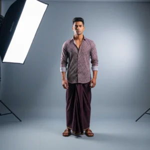 Premium Coffee Color Cotton Lungi with Golden Border