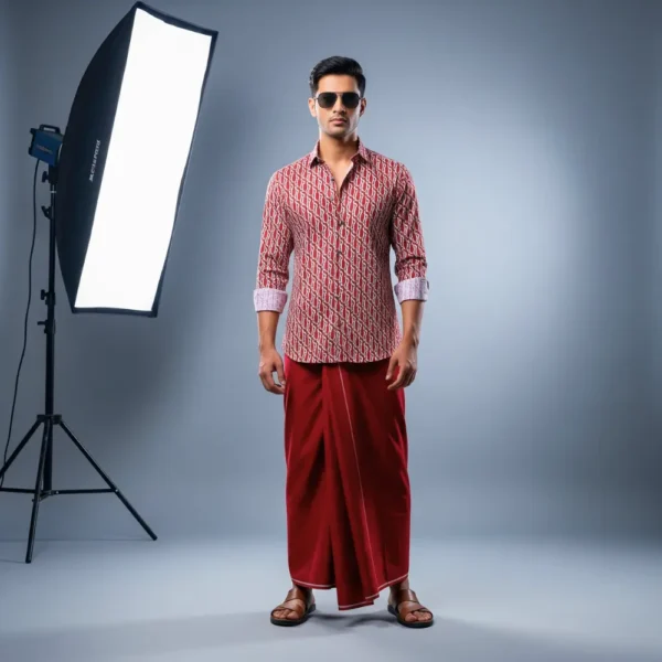 Plain Maroon Color Cotton Lungi