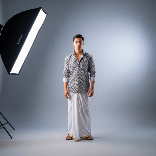 White Lungi with Golden Border – Stylish Traditional Wear for Men