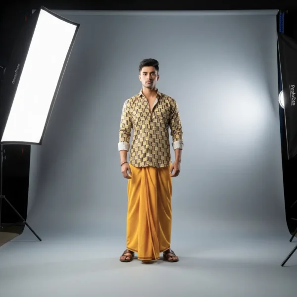 Premium Yellow Lungi with Golden Border