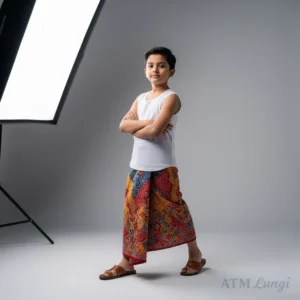 ATM কিডস কটন লুঙ্গি রঙিন বাটিক প্রিন্ট — বাচ্চাদের লুঙ্গি, 100% কটন